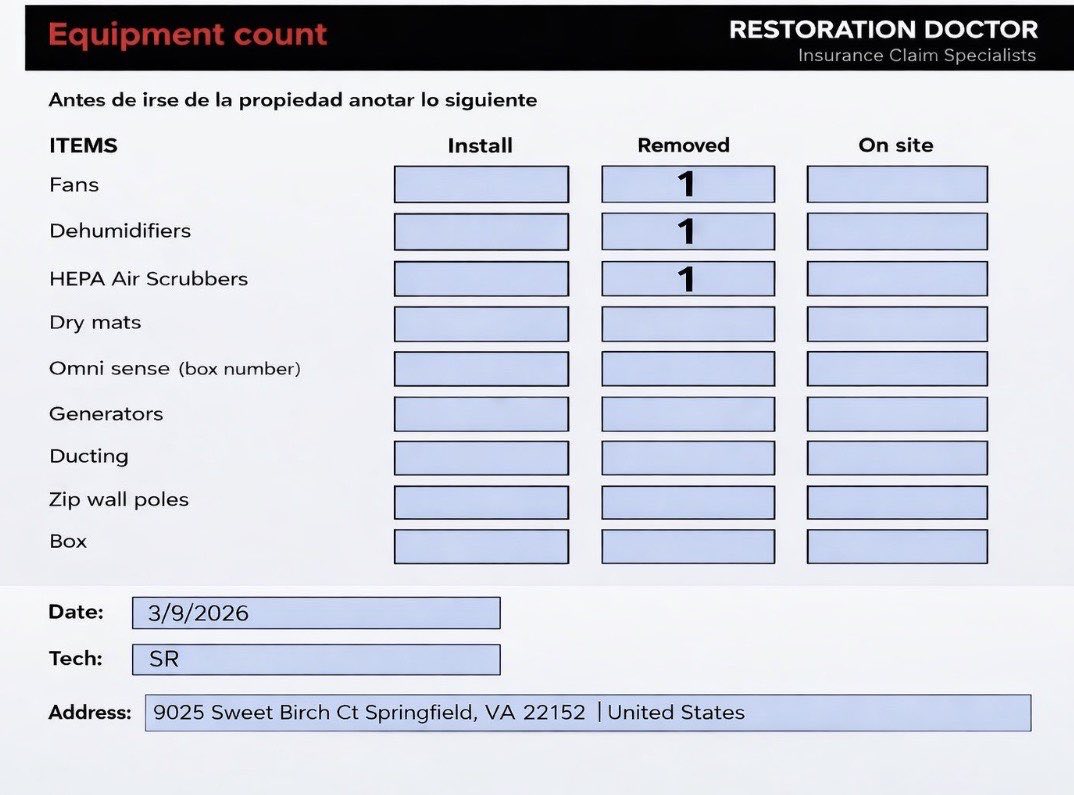After photo: completed water damage restoration in Springfield, VA — Restoration Doctor project documentation